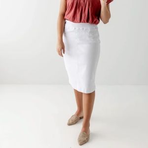 Lovely Modest White Denim Midi Skirt Size 6!